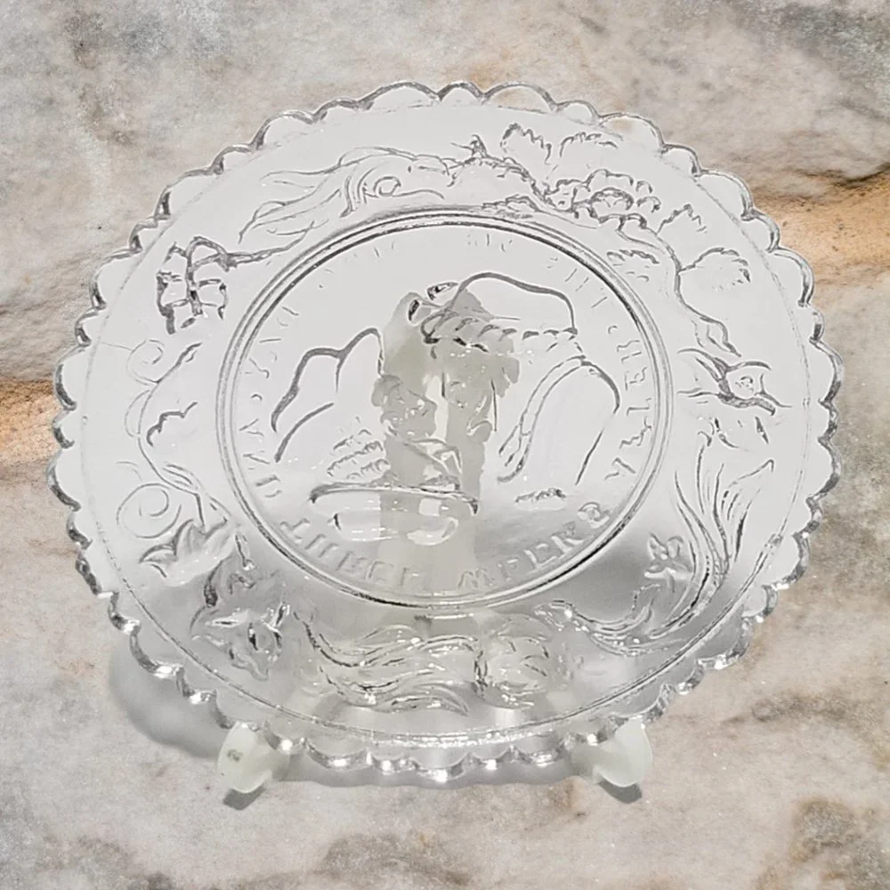 EAPG Mini Clear Glass Plates Westmoreland The Wedding Day & Hearts & Lyre 1930